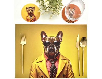 Ensemble sets de table et dessous de verre Funny Dogs (Lot de 2 sets de table et 6 dessous de verre motifs assortis)