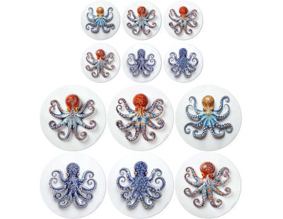 Ensemble sets de table en vinyle 38 cm et dessous de verre Octopus (Lot de 6 sets de table et de 6 dessous de verre motifs assortis)