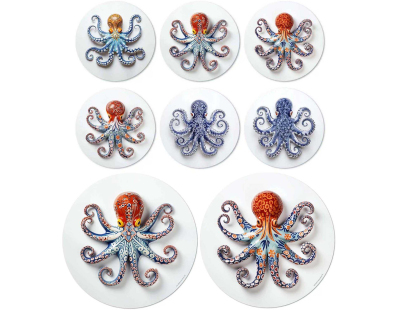 Ensemble sets de table en vinyle 38 cm et dessous de verre Octopus (Lot de 2 sets de table et de 6 dessous de verre motifs assortis)
