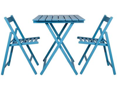 Ensemble table 60 x 80 cm et 2 chaises pliantes en bois (Bleu)