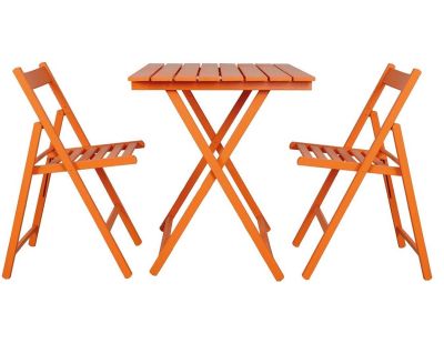 Ensemble table 60 x 80 cm et 2 chaises pliantes en bois (Orange)