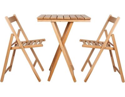 Ensemble table 60 x 60 cm et 2 chaises pliantes en bois (Naturel)