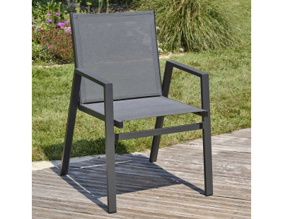 Fauteuil de jardin empilable en textilène et aluminium Floride (Gris anthracite)