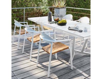 Fauteuil de jardin lounge en aluminium et résine Bage (Blanc, beige)