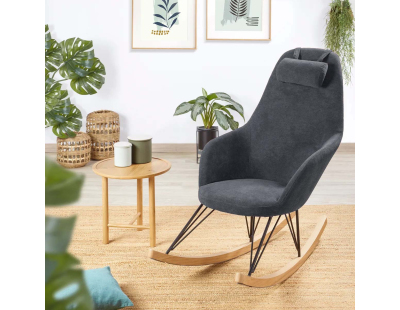 Fauteuil rocking-chair en tissu et bois Evy (Gris)