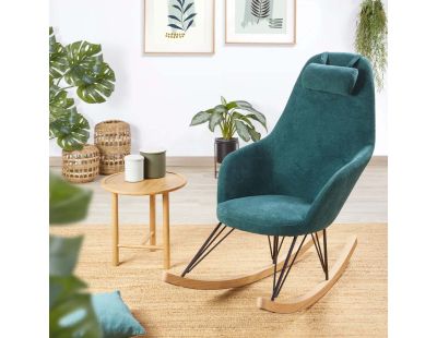 Fauteuil rocking-chair en tissu et bois Evy (Vert canard)