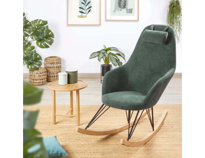 Fauteuil rocking-chair en tissu et bois Evy (Vert sapin)