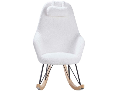 Fauteuil rocking-chair en tissu et bois Evy (Blanc effet laine mohair)