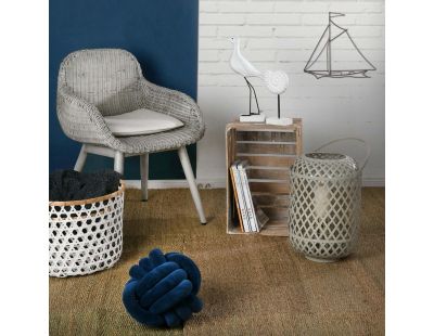 Fauteuil en rotin gris et bois