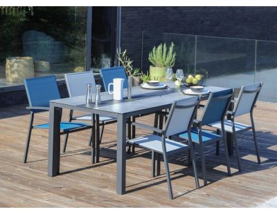 Fauteuils de jardin aluminium et toile Games (Lot de 6) (Graphite, bleu)