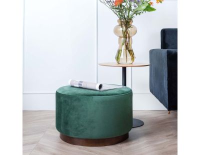 Grand pouf rond en velours et bois (Vert foncé)