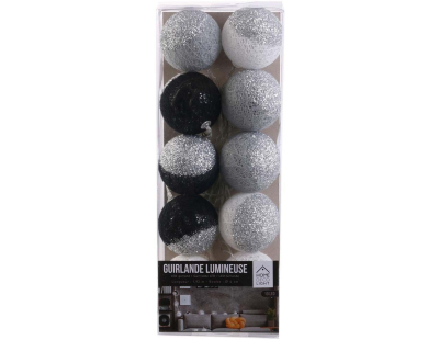 Guirlande lumineuse boules pailletées 10 leds (Noir, Argent)