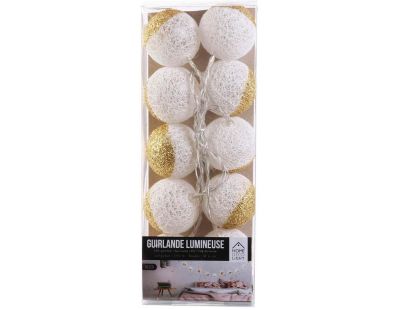 Guirlande lumineuse boules pailletées 10 leds (Blanc, Doré)