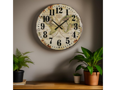 Horloge mappemonde aspect vieilli 80 cm