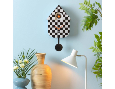 Horloge murale moderne Cuckoo Checker (Noir et blanc)