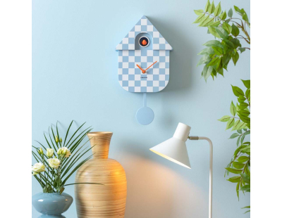 Horloge murale moderne Cuckoo Checker (Bleu clair et blanc)