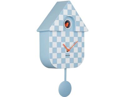 Horloge murale moderne Cuckoo Checker (Bleu clair et blanc)