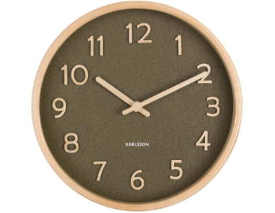 Horloge ronde en bois Pure  22 cm (Vert mousse)