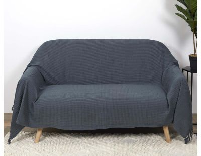 Jeté de canapé en coton gaufré 170 x 250 cm (Gris anthracite)