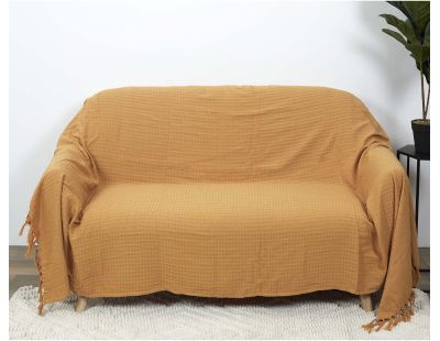 Jeté de canapé en coton gaufré 170 x 250 cm (Jaune ocre)