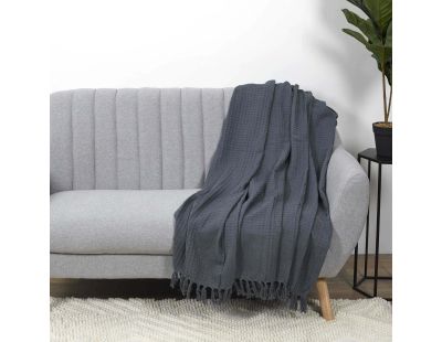 Jeté de canapé gaufré en coton 130 x 160 cm (Gris anthracite)