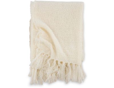 Jeté de canapé en polyester avec pampilles Stanly 170 x 130 cm (Blanc)