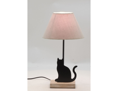 Lampe Chat en métal noir et bois