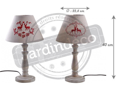 Lampe en bois et brodés de cerfs (Lot de 2)