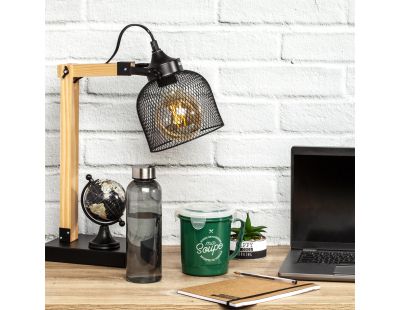 Lampe de bureau style industriel métal et bois (Noir)