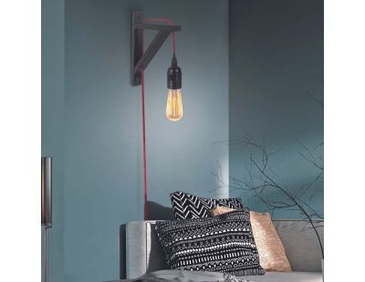 Lampe murale équerre en bois noir (Fil rouge)