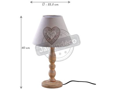 Lampe à poser en bois et coton imprimé coeur