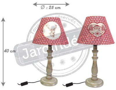 Lampe à poser en bois et coton rouge (Lot de 2)