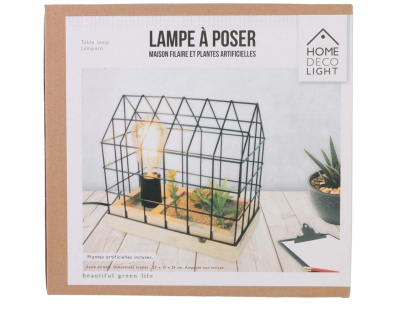 Lampe à poser avec plante artificielle en cage