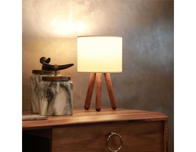 Lampe à poser trepieds bois et tissu Carla (Beige)