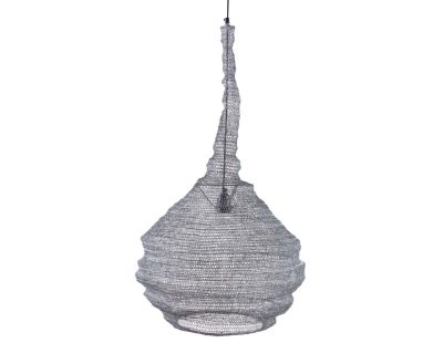 Lampe suspension métal gris blanchi filet de pêche (Diamètre 47cm)