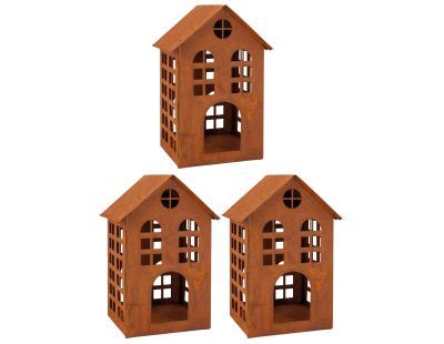 Lanterne maison en métal vieilli (Lot de 3)