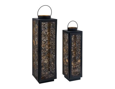 Lanternes en métal laqué noir carrée motif feuilles (Lot de 2)