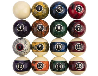 Lot de 16 billes de billard 57 mm en résine (Billard américain - marbré)