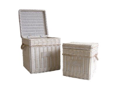 Malle carrée en osier blanchi (Lot de 2)