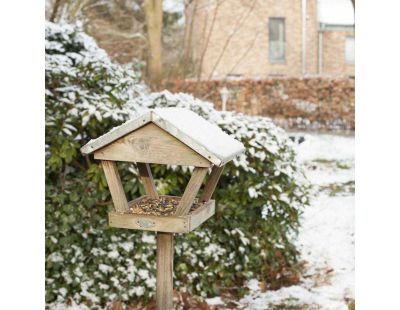 Mangeoire à oiseaux sur pique en pin et zinc