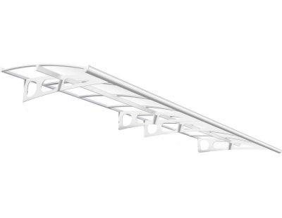 Marquise de porte en aluminium blanc et polycarbonate transparent Bordeaux (447 x 139 cm)