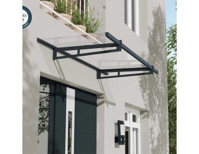 Marquise de porte en aluminium gris et polycarbonate Bremen (205 x 93.5 cm)