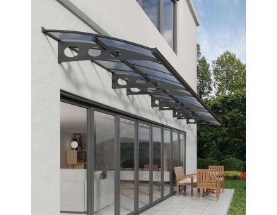 Marquise de porte en aluminium gris et polycarbonate double paroi Herald (890 x 140 cm)