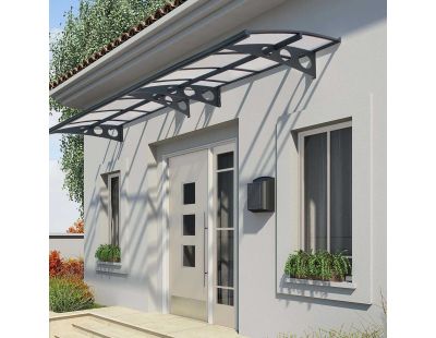 Marquise de porte en aluminium gris et polycarbonate double paroi Herald (447 x 139 cm)