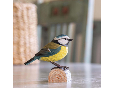 Mésange bleue à poser en bois sculpté à la main