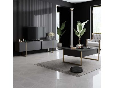 Meuble TV en aggloméré et métal Luxe (Anthracite + doré)