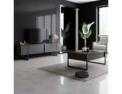 Meuble TV en aggloméré et métal Luxe (Anthracite + noir)