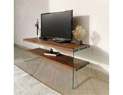 Meuble TV en pin et verre Stand