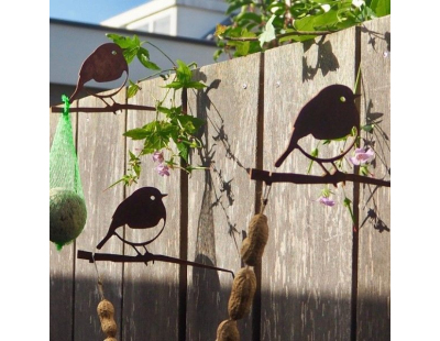 Oiseaux à planter mini rouge -gorge en acier corten (Lot de 3)