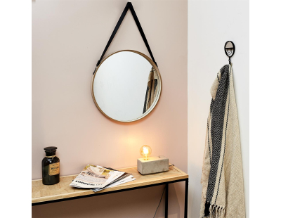 Miroir rond avec anse en PU Barber (50 cm)